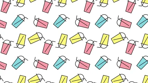 Bubble milk tea, summer drink, coffee or lemonade Minimal Motion art seamless Stock Footage 153620841