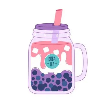 Bubble Milk Tea with tapioca pearls. Boba tea. Cold Asian Taiwanese drink Иллюстрация