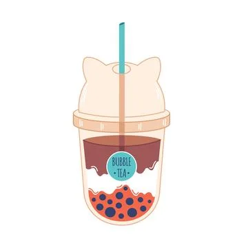 Bubble Milk Tea with tapioca pearls. Boba tea. Cold Asian Taiwanese drink. 库存插图