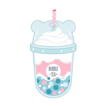 Bubble Milk Tea with tapioca pearls. Boba tea. Cold Asian Taiwanese drink. Иллюстрация