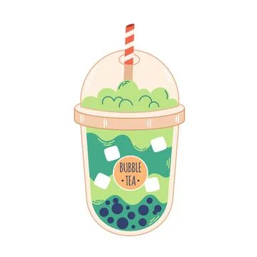 Bubble Milk Tea with tapioca pearls. Boba tea. Cold Asian Taiwanese drink. Stock Illustration