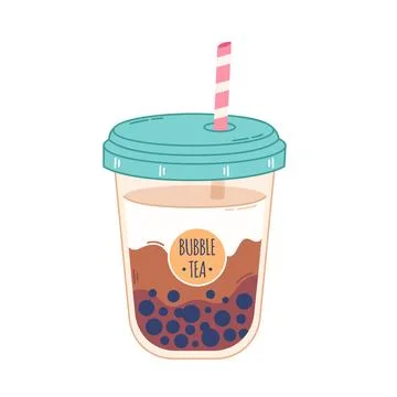 Bubble Milk Tea with tapioca pearls. Boba tea. Cold Asian Taiwanese drink. 库存插图