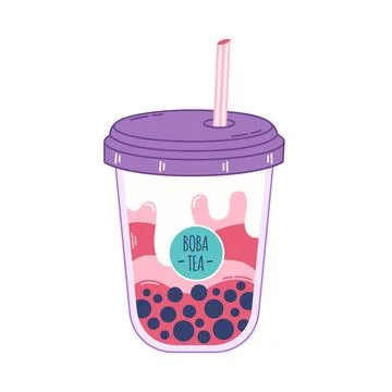 Bubble Milk Tea with tapioca pearls. Boba tea. Cold Asian Taiwanese drink. Stockillustratie