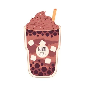 Bubble Milk Tea with tapioca pearls. Boba tea. Cold Asian Taiwanese drink. Stock Illustration