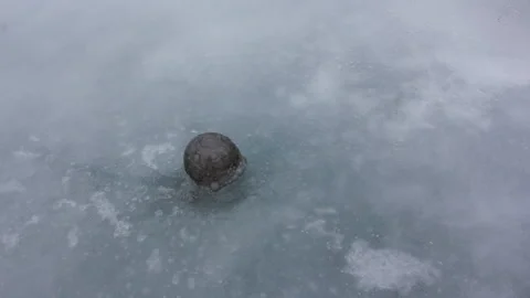 Bubble oil rotating in an ice river in the spring Stock Footage 88395229