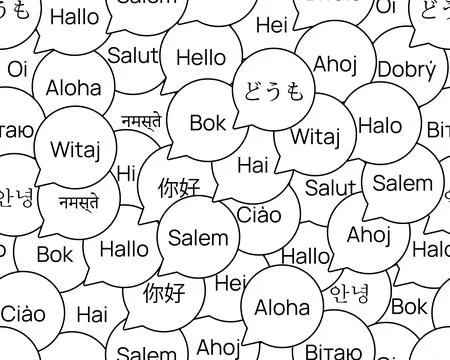 Bubble pattern Hello in different languages. Learning Greetings in world Stock Illustration