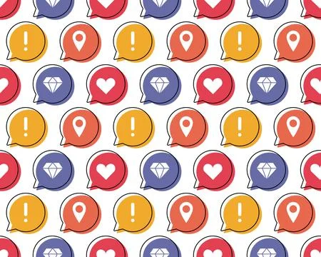Bubble pattern with icons - heart, exclamation mark, diamond, pin. Chat with イラスト素材