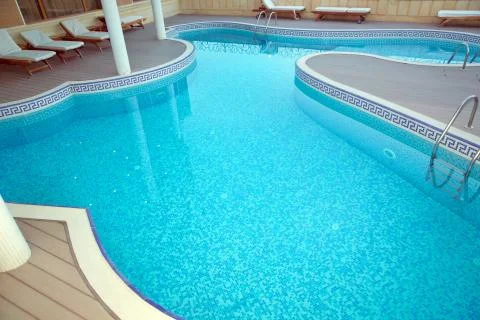 Bubble pool 3 . View on swimming pool with turquoise clear water . swimming p Stock Photos