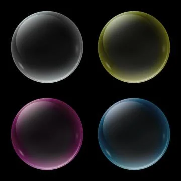Bubble set in 4 color, on black background. 스톡 일러스트