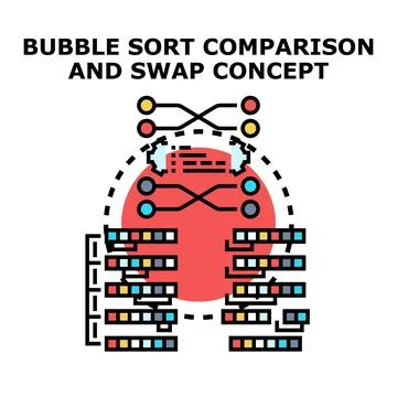 Bubble sort algorithm comparison and swapping data concept Stock Illustration