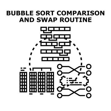Bubble sort algorithm comparison and data swap routine Stock Illustration