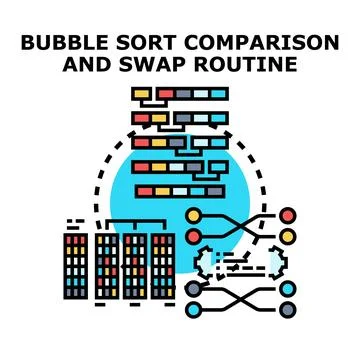 Bubble sort algorithm comparison and data swap routine Stock Illustration
