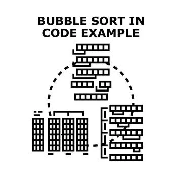 Bubble sort algorithm explaining code example Illustrazione stock