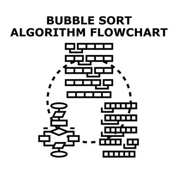 Bubble sort algorithm flowchart for data organization Illustrazione stock