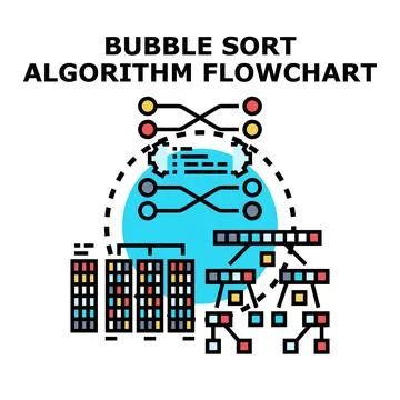 Bubble sort algorithm flowchart visualising data sorting process Stock Illustration