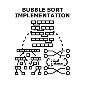 Bubble sort algorithm implementation representing data processing Stock Illustration