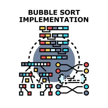 Bubble sort algorithm implementation representing data processing Stock Illustration
