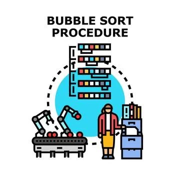 Bubble sort algorithm procedure processing data Stock Illustration