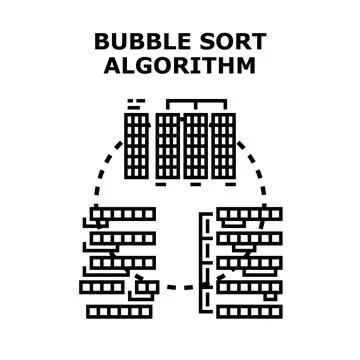Bubble sort algorithm process sorting data structure Stock Illustration