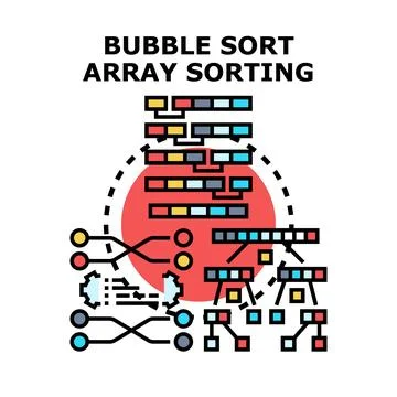 Bubble sort algorithm processing data array sorting 库存插图