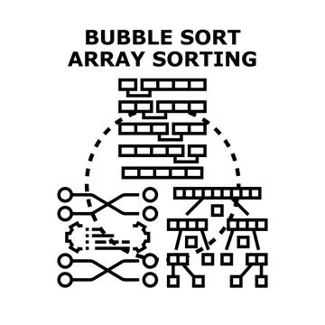 Bubble sort algorithm processing data array sorting Stock Illustration