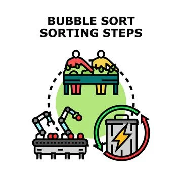 Bubble sort algorithm sorting steps concept Stock Illustration