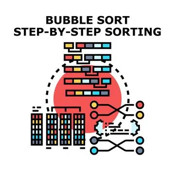 Bubble sort algorithm step by step sorting data processing Stock-Illustration