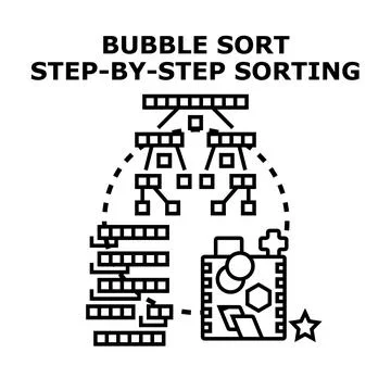Bubble sort algorithm step by step data sorting process Illustration