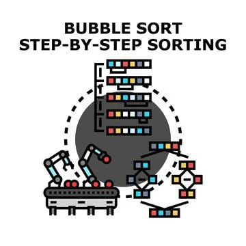 Bubble sort algorithm step by step sorting data processing 库存插图