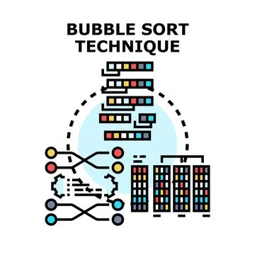 Bubble sort algorithm technique organising data information order Stock Illustration