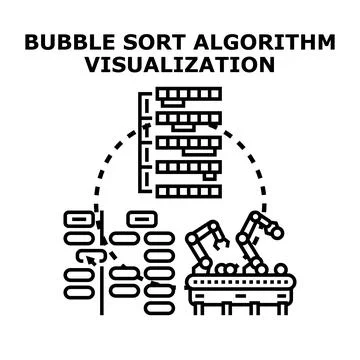 Bubble sort algorithm visualization representing data structure ordering Stock Illustration