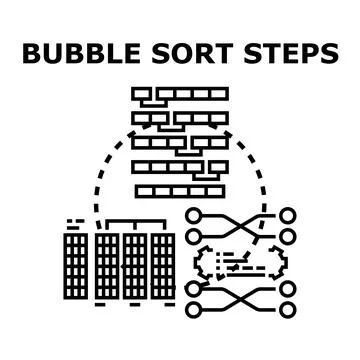 Bubble sort algorithm visualizing data processing steps Stock Illustration