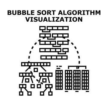 Bubble sort algorithm visualizing data organization process Stock Illustration