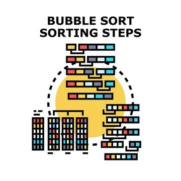 Bubble sort algorithm visualizing data processing steps Stockillustratie
