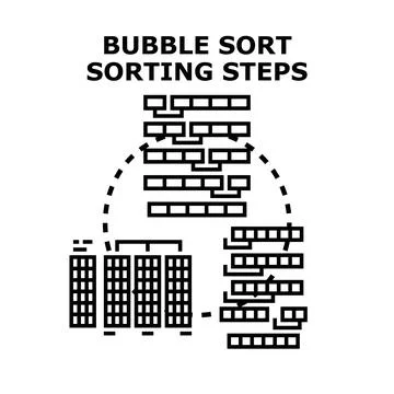 Bubble sort algorithm visualizing data processing steps Stock Illustration