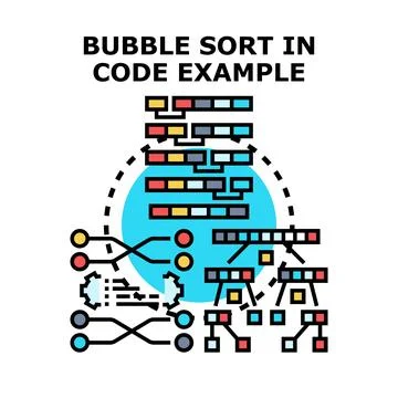 Bubble sort algorithm visualizing data processing and programming logic Stock Illustration