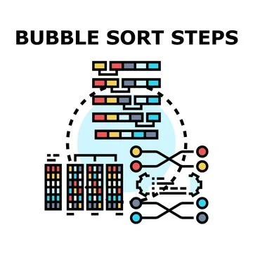 Bubble sort algorithm visualizing data processing steps Stock Illustration