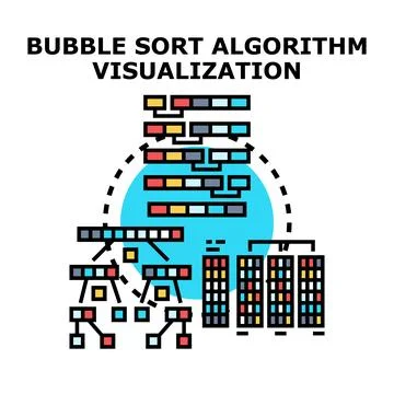 Bubble sort algorithm visualizing data organization process Stock Illustration