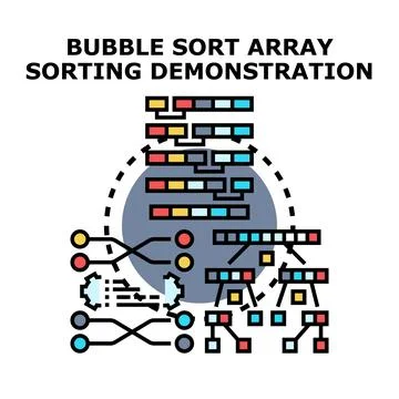 Bubble sort array sorting data structure algorithm Stockillustratie