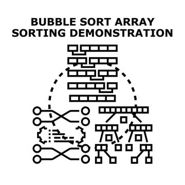 Bubble sort array sorting data structure algorithm Stock Illustration
