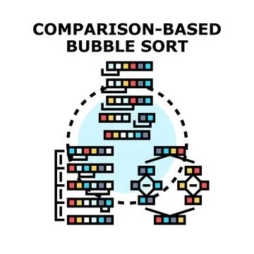 Bubble sort comparison algorithm process data organization Stock Illustration