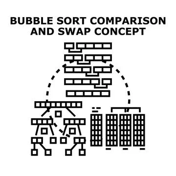 Bubble sort comparison and swap algorithm illustrating data organization Stock Illustration