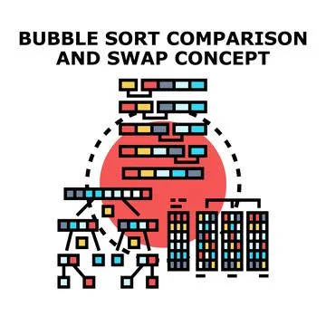 Bubble sort comparison and swap algorithm illustrating data organization 库存插图