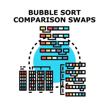 Bubble sort comparison swaps data algorithm Stock Illustration