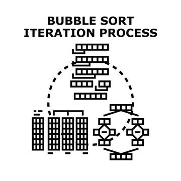 Bubble sort iteration process algorithm concept Stock Illustration