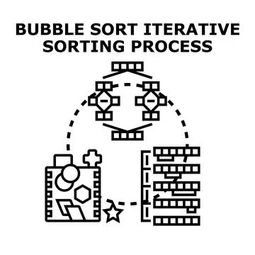 Bubble sort iterative algorithm sorting data process Stock Illustration