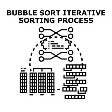 Bubble sort iterative programming algorithm sorting data Stock Illustration