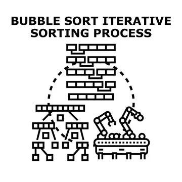 Bubble sort iterative sorting process algorithm development Stock Illustration