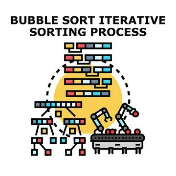 Bubble sort iterative sorting process algorithm development イラスト素材