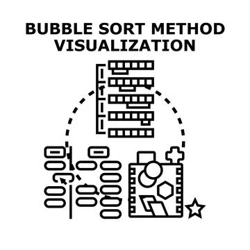 Bubble sort method visualization process data algorithm Stock Illustration
